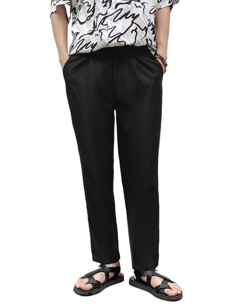 

men solid slant pocket suit pants n2gl#, Black