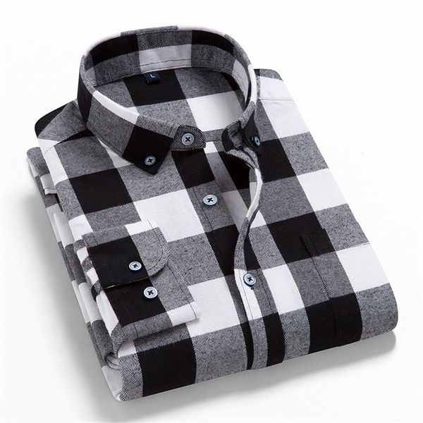 

spring autumn plaid shirt men cotton male casual long sleeve man clothes 220323, White;black