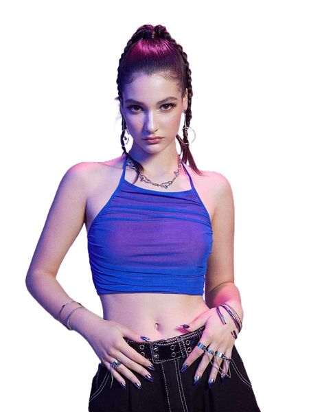

romwe cyber luvr contrast mesh crop halter 934b#, White