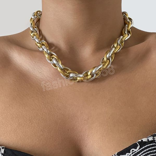 

exaggerated thick chain short choker necklaces for women fashion chunky chains necklaces jewelry female collier, Golden;silver
