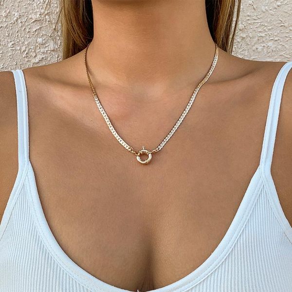 

pendant necklaces lacteo exaggerated metal round circle necklace steampunk hip hop snake clavicle chain choker neckalce accessories gifts, Silver