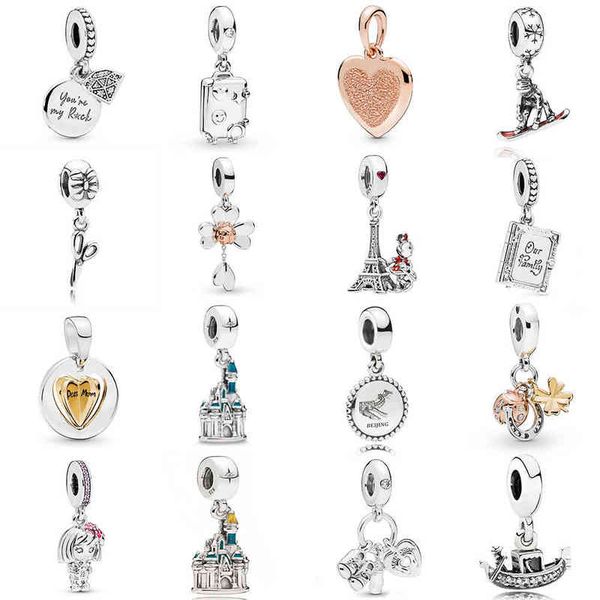 

new 2019 100% 925 sterling silver suitcase my little baby family book my rock pendant fit diy original women bracelet jewelry aa220315, Bronze;silver