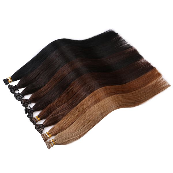 

pre bonded i tip human hair extensions virgin cuticle aligned remy micro ring beads keratin hair extension 22inch lasting over 12month, Black