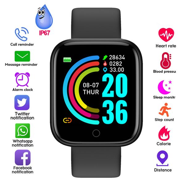 Pulseira inteligente Y68 Rastreador fitness Pedômetro Relógios inteligentes Tela colorida D20 Esporte Smartwatch Relógios digitais Crianças Homens Mulheres Pulseiras Pulseiras