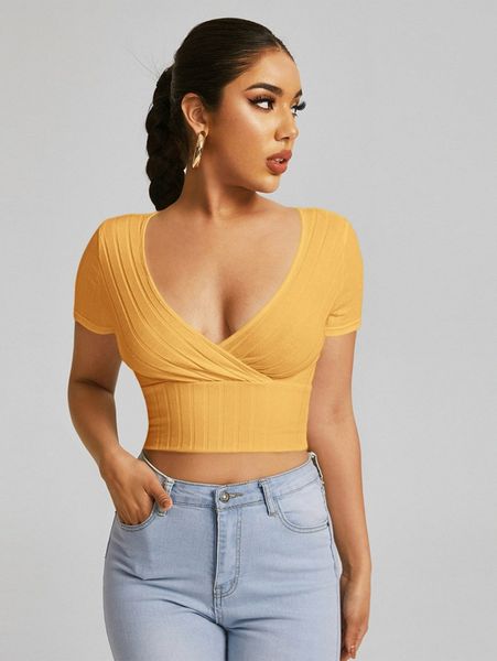 

surplice neck crop tee t0yw#, White