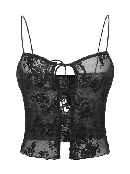 

floral print knot front mesh cami g7gj#, White