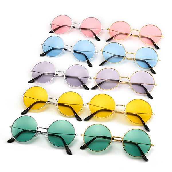 

wholesale retro round glasses metal frame colorful pc sunglasses for men and women fashionable accessories dc397, White;black