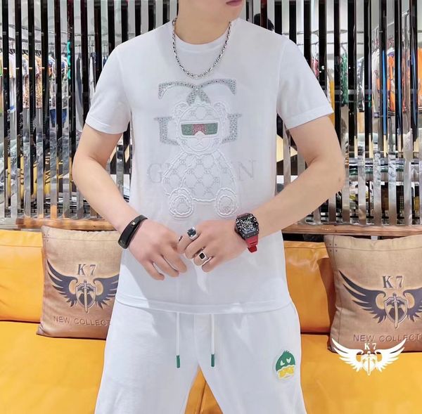 

men's t-shirts designer 2021 new trend men's heavy industry drill tiger head mercerized cotton t-shirt printed pattern short sleev, White;black