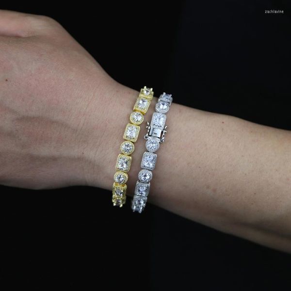 Catena a maglie 8mm Tennis Oro Argento Colore Rotondo Quadrato Bracciale con ciondoli Iced Out CZ Bangle Scatola di lusso Chiusura Donna Uomo Gioielli Hiphop