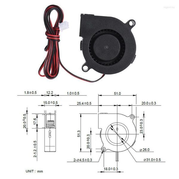 Impressora Peças do ventilador resfriamento de resfriamento radial 12V DC 50mm Extrusora de extremidade para impressoras 3D reprima i3 ROGE22