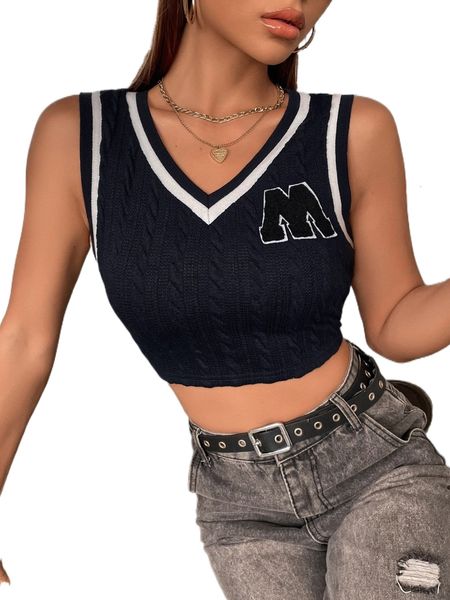 

letter patched contrast trim tank 48qc#, White