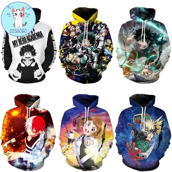 Erkek Hoodies Sweatshirts Benim Boku My Hero Academya Hoodie Unisex Sıradan Ceket Sweater 3D Baskılı Kostüm Adam Anime Altakım