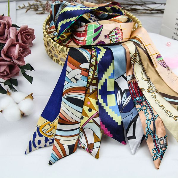 

womens spring and autumn all-match spot small silk scarf belt ribbon bag thin narrow, Blue;gray