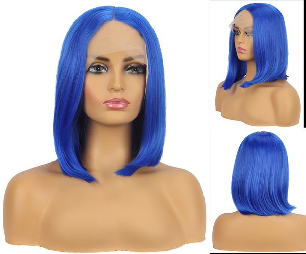 

new women's medium short blue bob straight lace front hair wigs, Black;brown