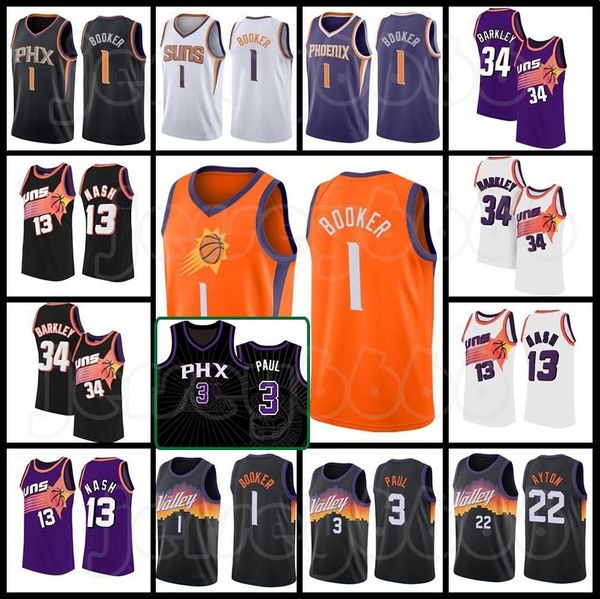 Devin 1 Booker Men Deandre 22 Ayton Chris 3 Paul Jersey Mesh Steve 13 Nash Retro Charles 34 Barkley Basketball Phoenix ''Suns''City Jerseys