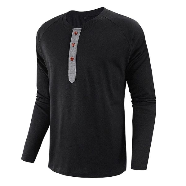 

men's henley shirt t shirt solid color henley street casual button-down long sleeve basic classic big and tall gentleman wine green bl, White;black