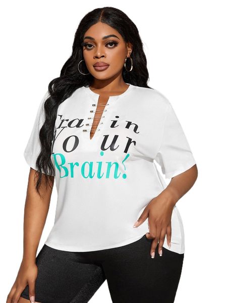 

plus letter graphic pin detail tee m4l4#, Black