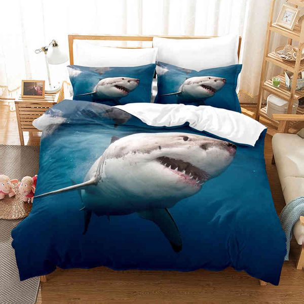 3D Shark Series Series Set Sets Cepet Cover Set с наволочкой Twin Twin Full Queen King King Bedclothes Leneben Line