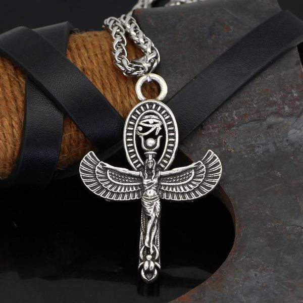 

pendant necklaces vintage ancient egyptian wing goddess necklace jewelry horus ankh suitable for men's amulet accessories, Silver