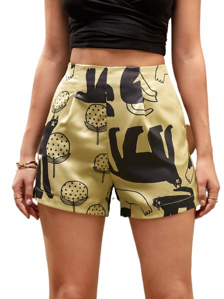 

x kaotip cartoon & plants print shorts m2zz#, White;black