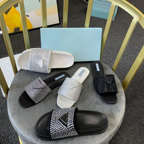 

designer slippers satin slides with crystals slide crystal classics triangle slipper for women flat rubber sole slide fashion size 35-42, Black