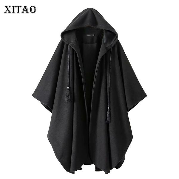 

xitao pleated plus size blends women fashion hoodies collar drawstring elegant small fresh black minority blends wld3077 201102