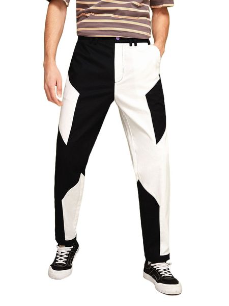 

x 7tastik men color block tapered pants 2352#, Black