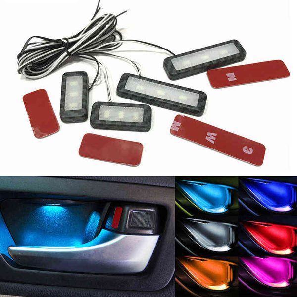 

4pcs car interior ambient mood lightings led diy 12v auto decorative styling lamp door bowl handle armrest atmosphere light y220708