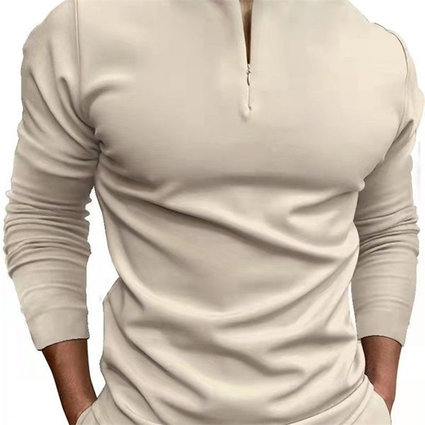 

men's casual polo shirt khaki collarless long sleeve zipper design harajuku men streetwear men's fashion s-3xl 220707, White;black