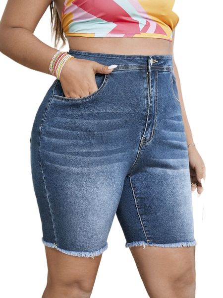 

plus high waist raw cut denim shorts b9mt#, White;black