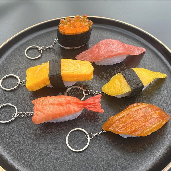 Simulação de PVC Sushi Keychain Key Ring para homens Presente Presente de cozinha japonesa portador de carros de carros de comida de comida pendente