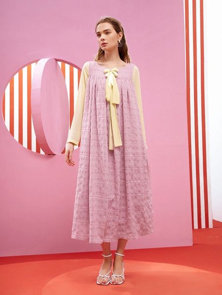 

x tania corgon colorblock bow front textured dress l15g#, Black;gray