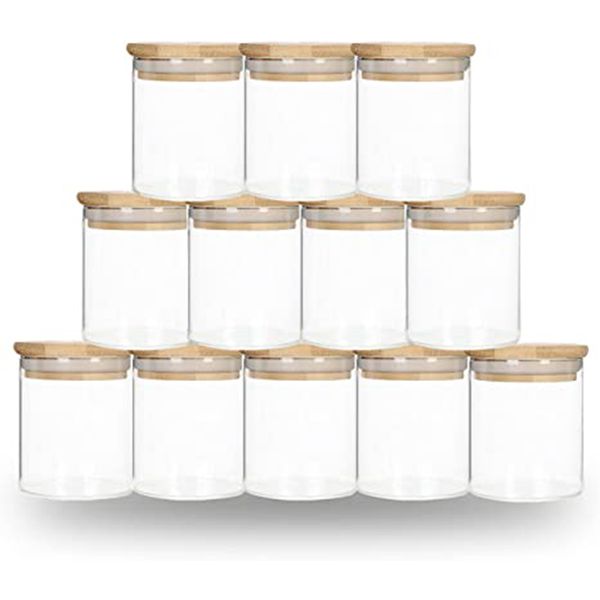 

diy sublimation 6oz tumbler glass can with bamboo lid candle jar food storage container clear frosted home kitchen supplies portable
