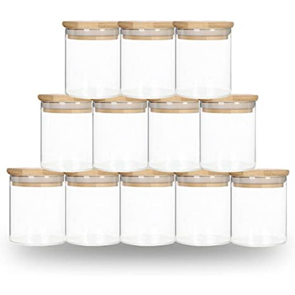 Glass de copo de 6 onças de sublimação de 6 onças com lata de tampa de bambu Candle Jar Alimentos Recipiente de armazenamento de alimentos Clear Fosted Home Kitchen Supplies Portable