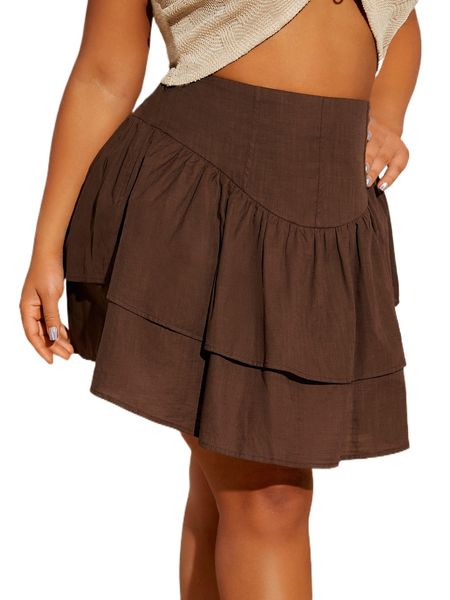 

sxy plus solid layered hem skirt b7jg#, Black