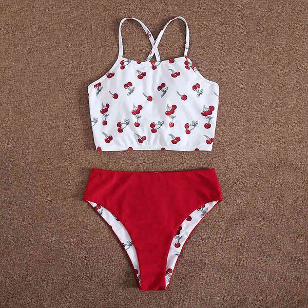 

women's swimwear 2022 spring swimsuit small fresh fruit suspender tether bikini 97ud, White;black