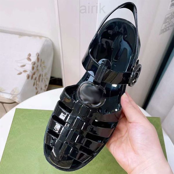 

women sandals designer sandal double rubber shoes designer platform sandal jelly solid black buckles flat slide no367