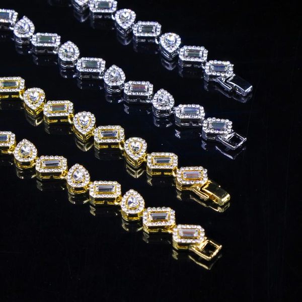 

chains fashion 11mm folding buckle gold silver plated gems baguette drop shape hip hop for women necklace charm iced out jewelry gift