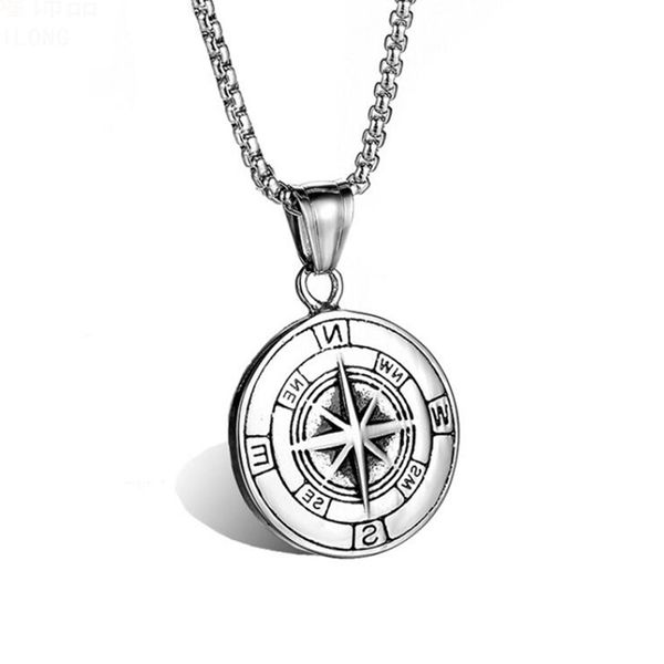 

9pcs quality fashionable sailing travel compass pendant for ersonality men's hip hop trend jewelry, Silver