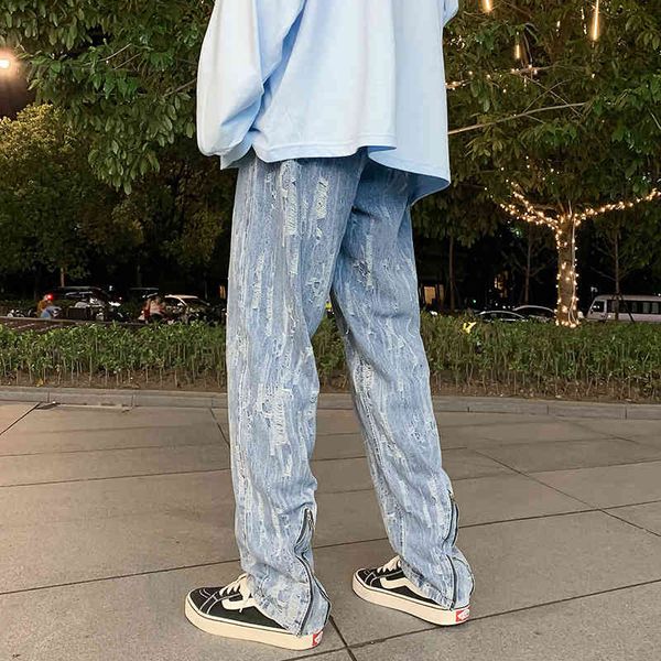 

vintage high street jeans men's korean version trend loose floor mop tide brand daddy wide leg pants, Blue