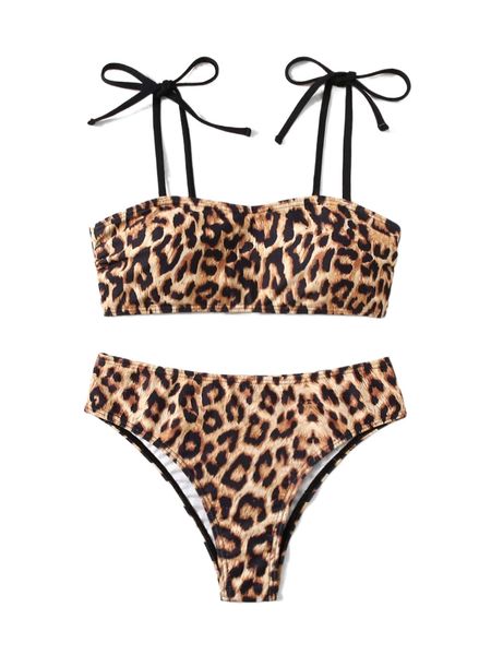 

leopard tie shoulder bikini swimsuit q6fh#, White;black