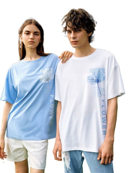 

romwe 1pc floral print tee l4c7#, White;black