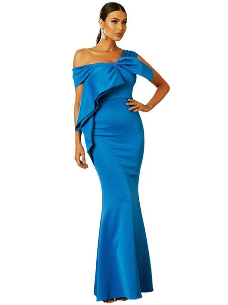 

missord asymmetrical neck big bow mermaid hem satin formal dress e5bz#, Black;gray