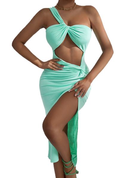 

sxy split thigh cut out twist front dress c5un#, Black;gray