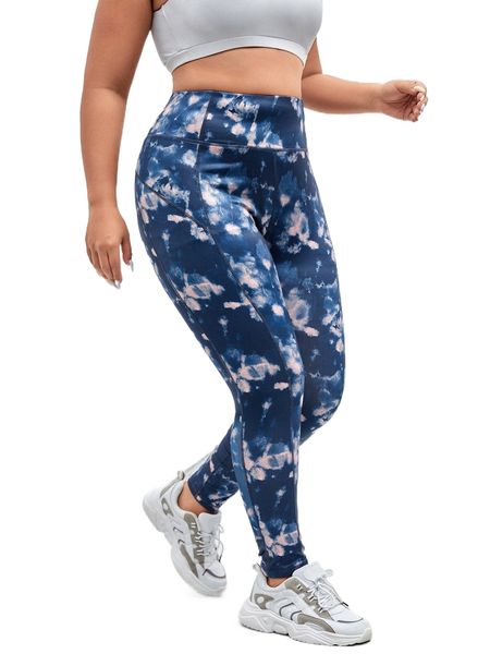 

plus tie dye wideband waist sports leggings i6oq#, Black