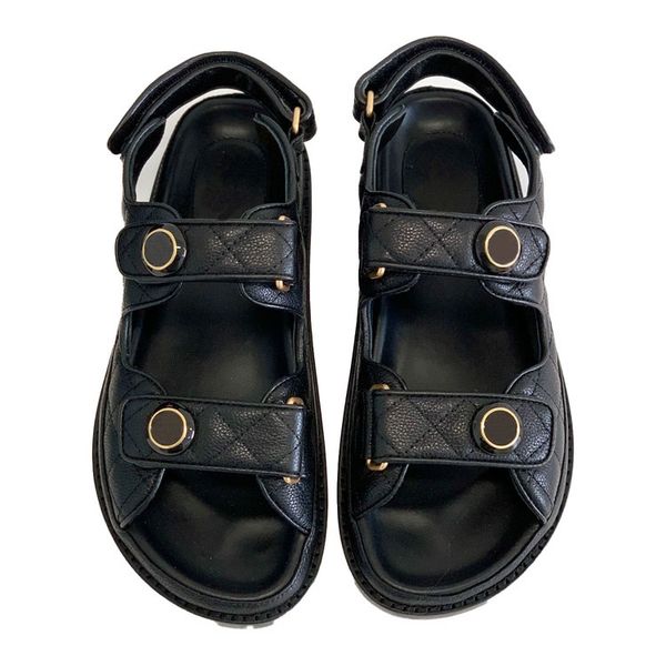 

women sandals designer womens slides crystal calf leather casual shoes quilted platform summer beach slipper 35-42 with box, Black
