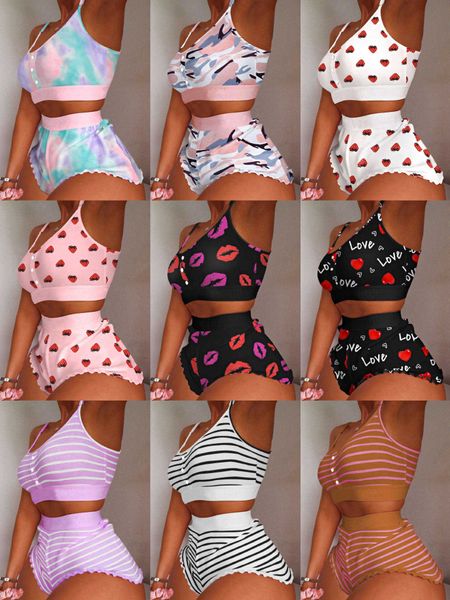 

2022 new bikini split print sling two piece set, White
