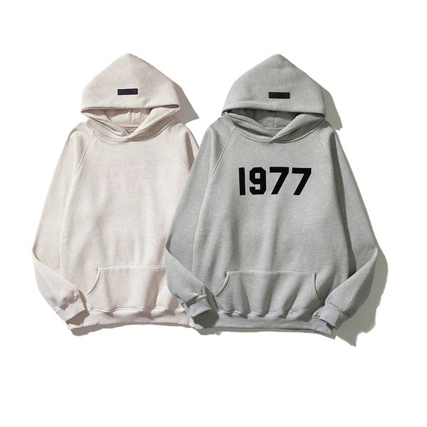 

men's brand hoodies basic style 1977 letter print long sleeve hooded sweatshirt, Black