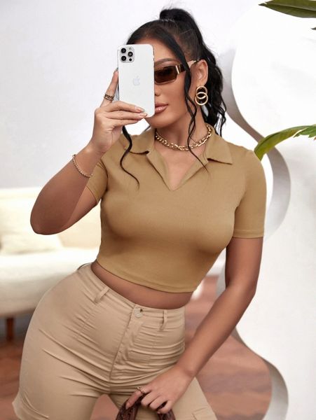 

sxy solid rib-knit crop tee d5mi#, White