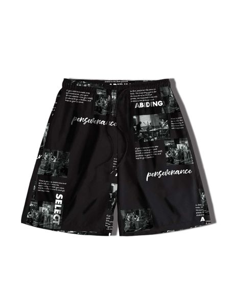

men picture & slogan graphic drawstring waist shorts q64s#, White;black